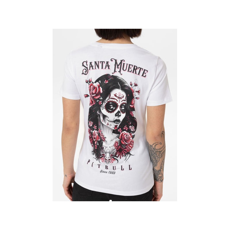 T-Shirt PIT BULL damski Santa Muerte Rose biały