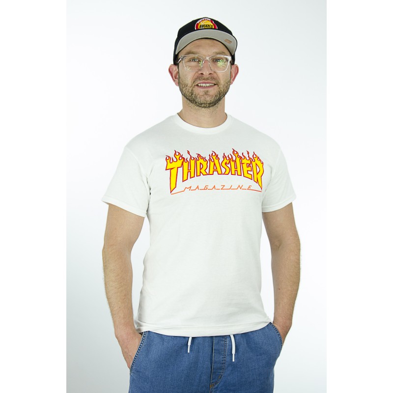 T-Shirt THRASHER Flame Logo biały
